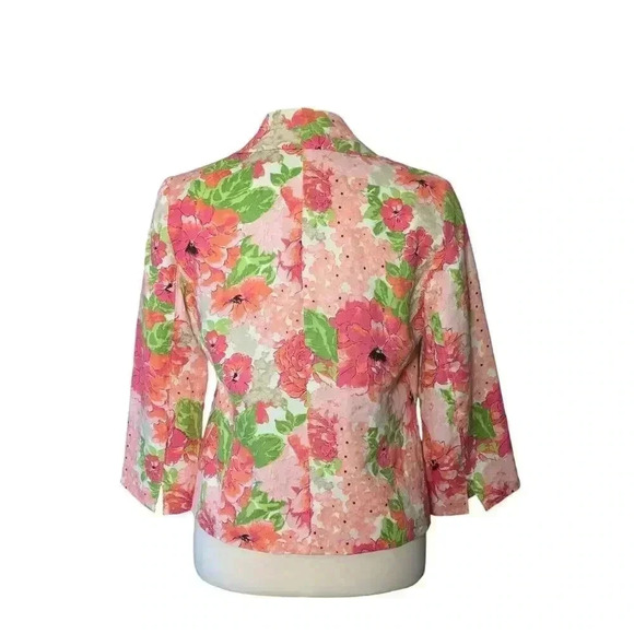 Kim Rogers Bright Floral 100% Linen Blazer Jacket 3/4 Sleeve Size Petite Small - Picture 6 of 9